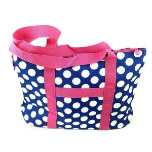 Ever Moda Beach or Shopping Polka Dots Tote Bag in Blue with Pink 21" -  NEW!